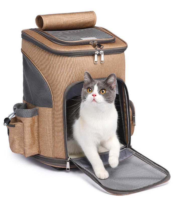 Tragbare faltbare Trolley Haustier Rucksack Reisen Katze Rucksack mit Universal Rad Trolley Haustier Tasche