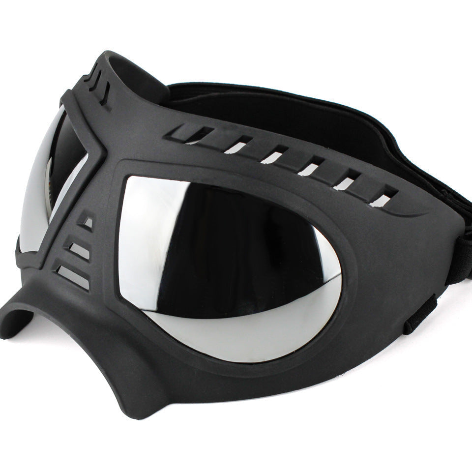 Black windproof motorcycle goggles with reflective lenses and adjustable strap