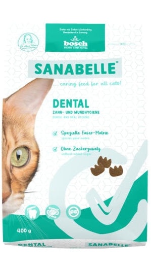 Sanabelle Dental cat food for daily oral care with special fiber structure and no added sugar.