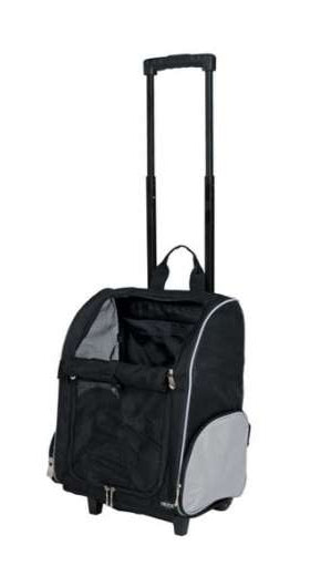 Trixie Trolley für Hunde und Katzen aus strapazierfähigem Nylon, schwarz/grau, mit Teleskopgriff, Netzbelüftung und gepolstertem Boden, belastbar bis 8 kg.