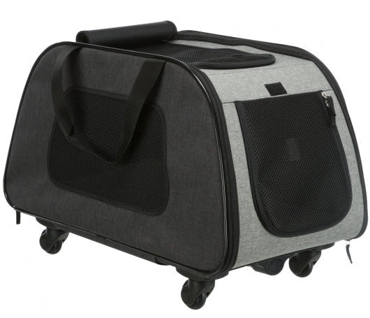 Trixie Trolley mit abnehmbarem Fahrwerk schwarzer und grauer Transportwagen für kleine Hunde und Katzen mit Netzfächern und Tragegriffen