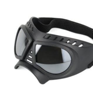 Windproof motorcycle goggles with black frame and adjustable strap for outdoor eye protection