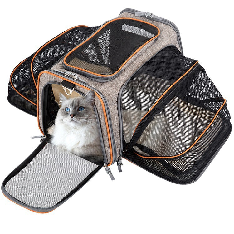 Transportbox für Katzen, von Fluggesellschaften zugelassen, erweiterbar, faltbar, weich, für Hunde, geöffnete Türen, reflektierende Bänder, Reisetasche für Katzen
